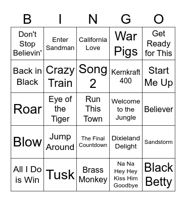 Stadium Anthems Bingo Card