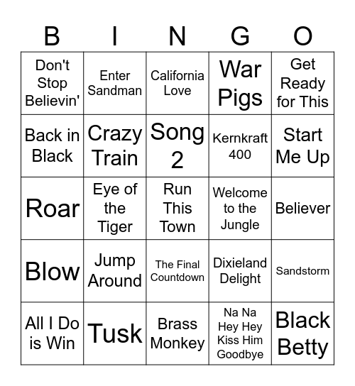 Stadium Anthems Bingo Card