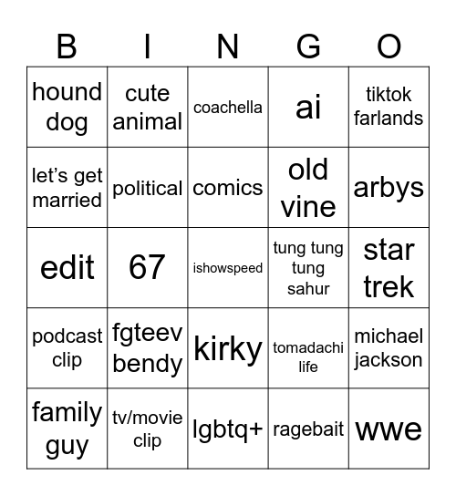 Tiktok Bingo Card