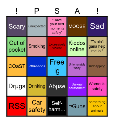 Public Service Anouncements Bingo Card