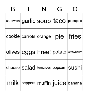 FOOD VOCABULARY Bingo Card