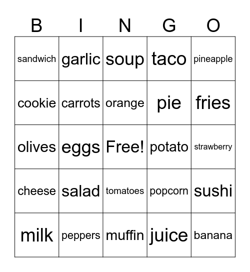 FOOD VOCABULARY Bingo Card