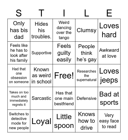 Stiles stilinski. Bingo Card