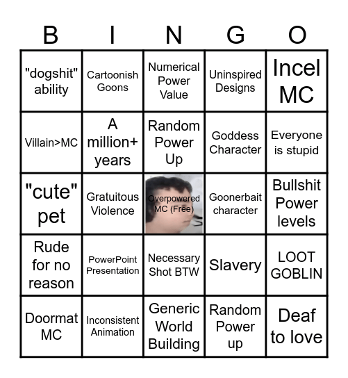 Anime Bullshit Bingo Card
