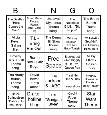 MUSIC! MUSIC! MUSIC! Bingo Card