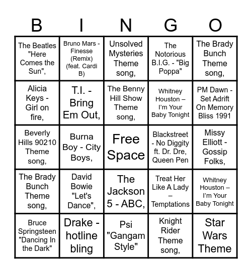 MUSIC! MUSIC! MUSIC! Bingo Card