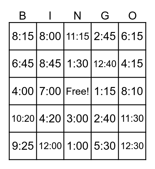 EL TIEMPO Bingo Card