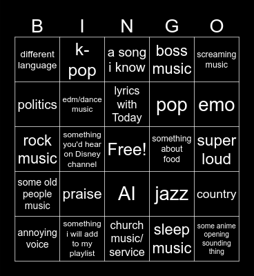 Radio Garden Bingo Card
