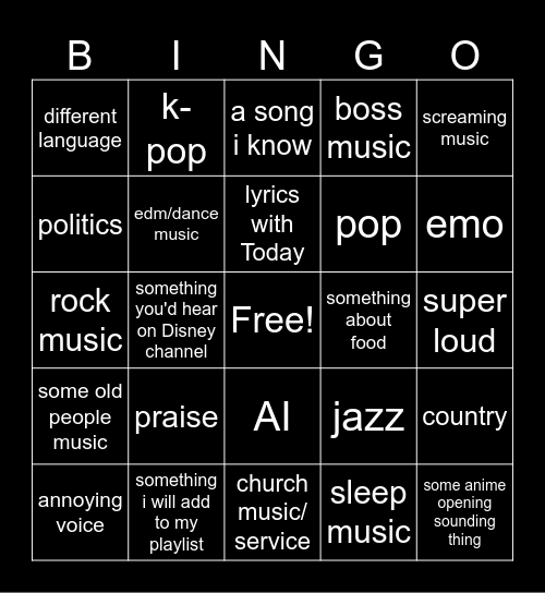 Radio Garden Bingo Card