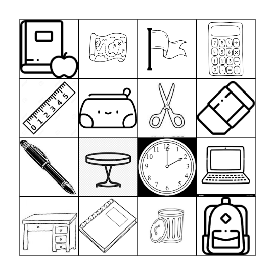 School objects Bingo Card