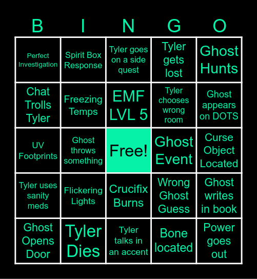 Phasmophobia Bingo Card