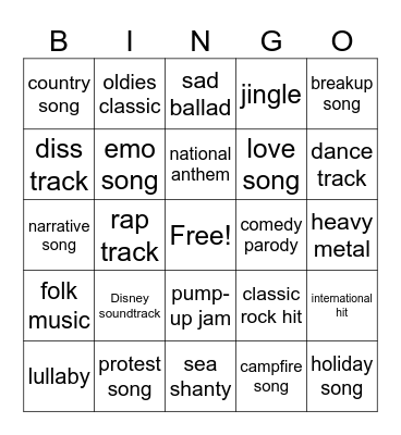 Music Bingo Card