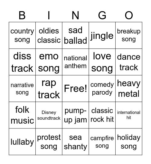 Music Bingo Card