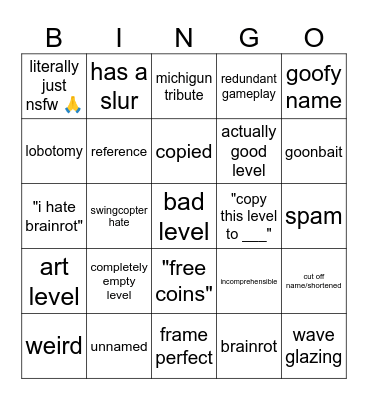 gd bingus Bingo Card