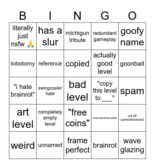 gd bingus Bingo Card
