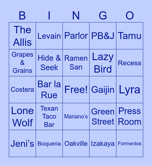 West Loop Bingo Card