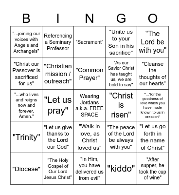 Father Korey BINGO Challenge Bingo Card