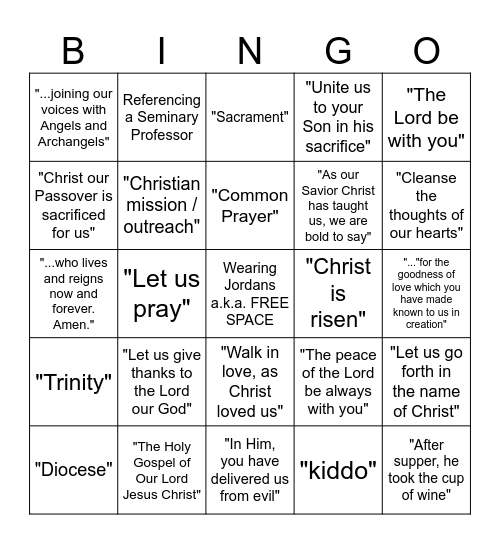 Father Korey BINGO Challenge Bingo Card