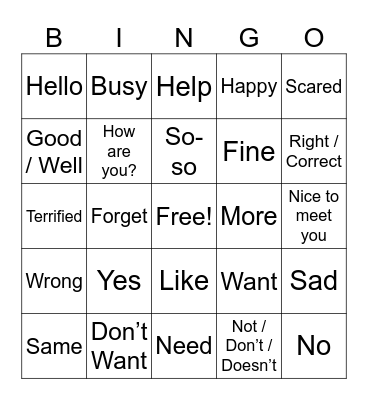 Conversational Signs Bingo Card