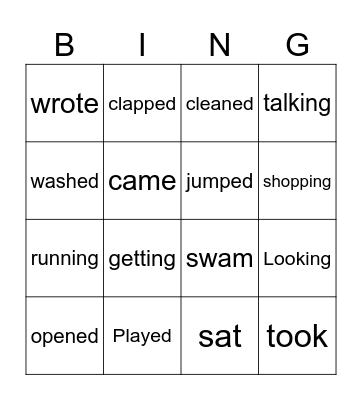Verb Families Bingo Card