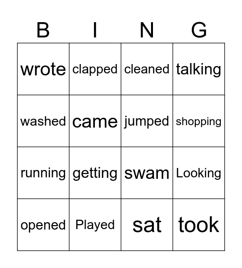 Verb Families Bingo Card