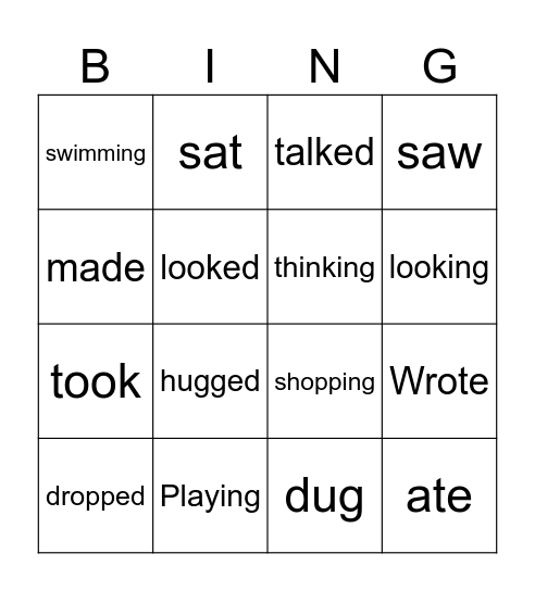Verb Families Bingo Card