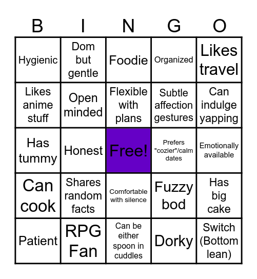Are you Izzy's type? Bingo Card