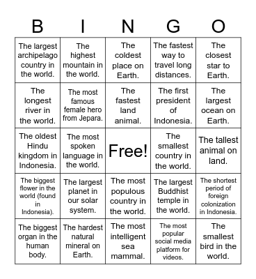 The Trivia BINGO Run! Bingo Card