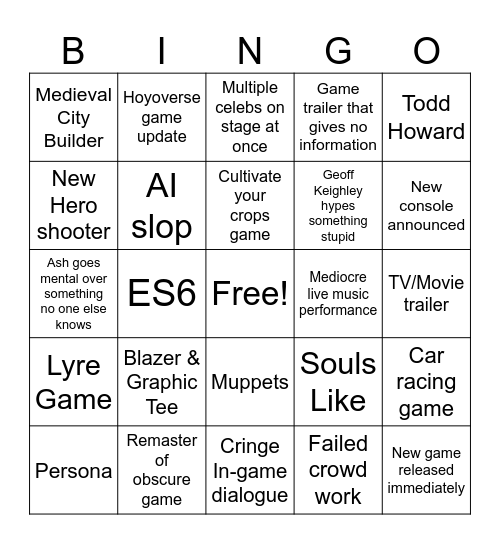 Games Showcase Weekend Bingo Card