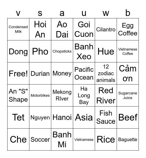 Bingo (VSA Edition) Bingo Card