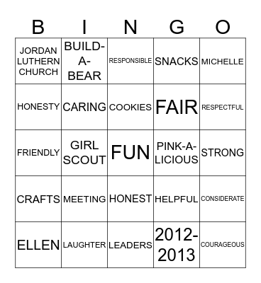 BROWNIES Bingo Card