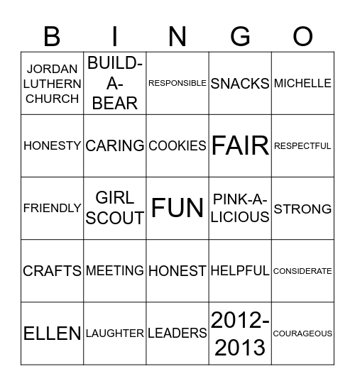 BROWNIES Bingo Card