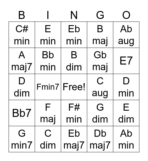 Triad/Chord Bingo Card