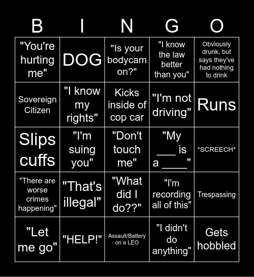 Bodycam BINGO Card