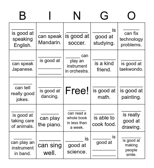 The Things We Can Do! Bingo Card