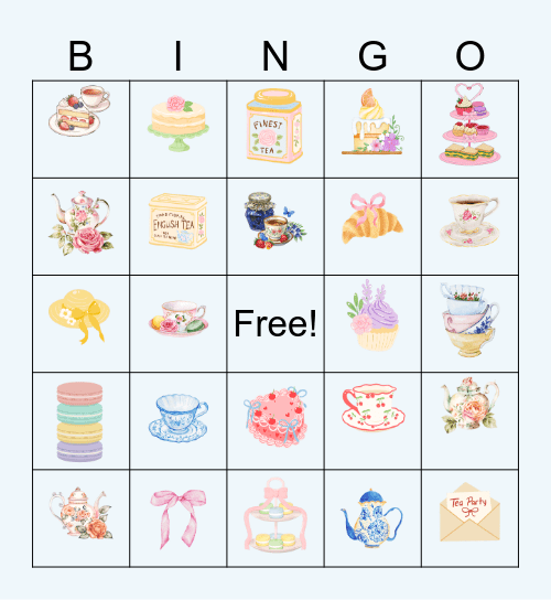 Tea Party Bingo Card