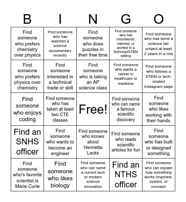 SNHS + NTHS Bingo!! Bingo Card