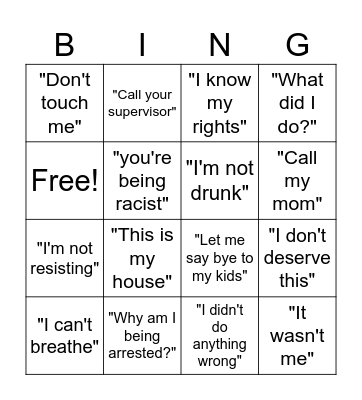 Police Cam Bingo Card
