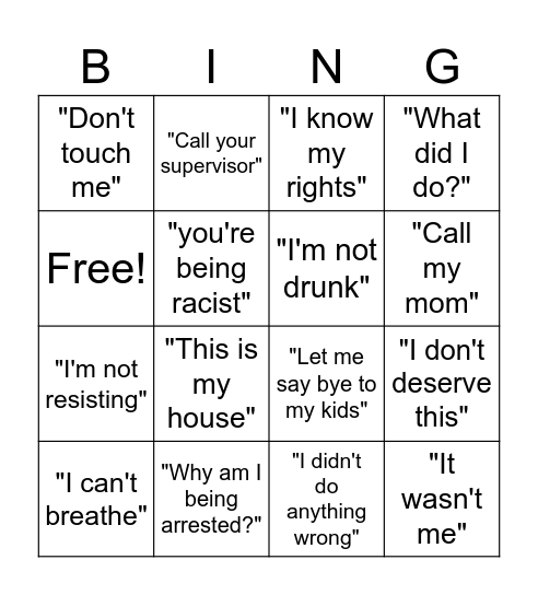 Police Cam Bingo Card