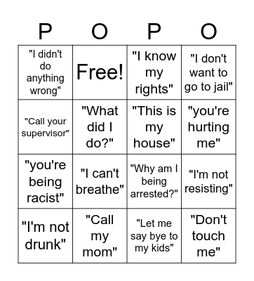 Police Cam Bingo Card