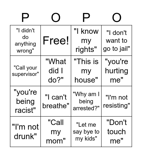 Police Cam Bingo Card