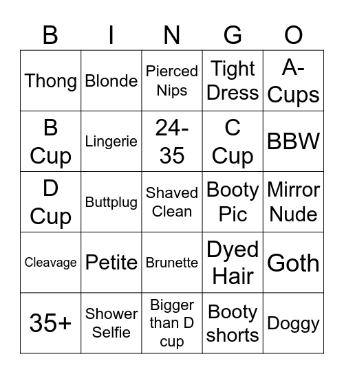 Nude Bingo Card
