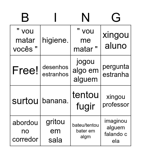 alunos Bingo Card