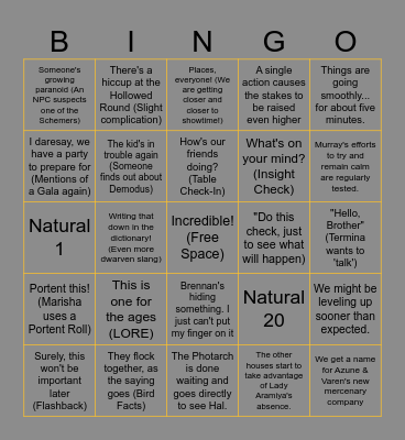 Critical Role- Campaign 4 Episode 24 Bingo Card