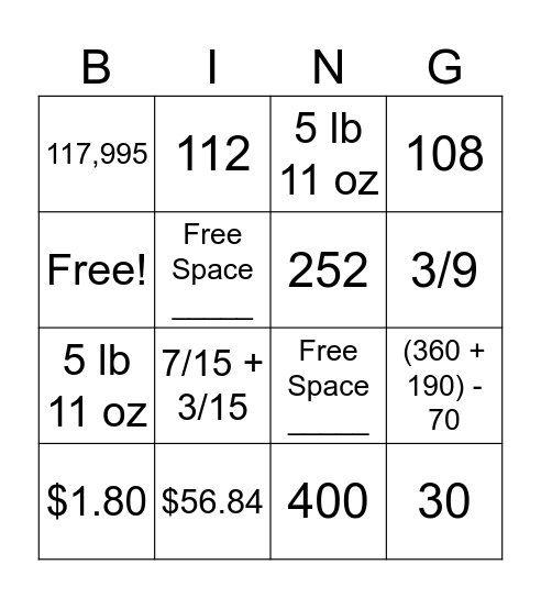 STAAR Review Bingo Card