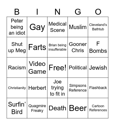 Family Guy Bingo Card