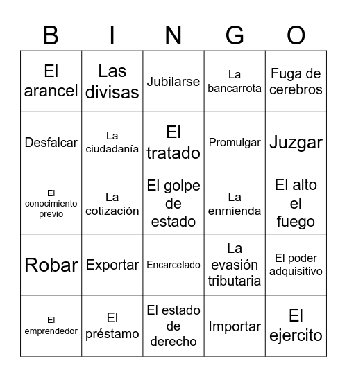 Español-ingo Bingo Card