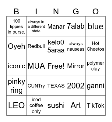 Ayahs Bridal Bingo Card
