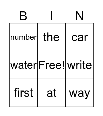 Emma's Bingo Card