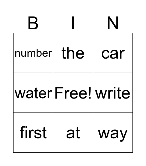 Emma's Bingo Card